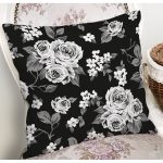 Siyah Zemin Üzerinde Çiçek Desenli Dijital Baskılı Modern Yastık Kırlent Kılıfı Realhomes