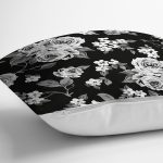 Siyah Zemin Üzerinde Çiçek Desenli Dijital Baskılı Modern Yastık Kırlent Kılıfı Realhomes