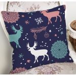 - 8397 - Realhomes  Renkli Zemin Üzerinde Geyik Desenli Dijital Baskılı Modern Yastık Kırlent Kılıfı Realhomes