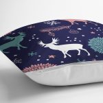 - 8397 - Realhomes  Renkli Zemin Üzerinde Geyik Desenli Dijital Baskılı Modern Yastık Kırlent Kılıfı Realhomes