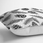 Beyaz Zemin Üzerinde Kozalak Desenli Dijital Baskılı Modern Yastık Kırlent Kılıfı Realhomes
