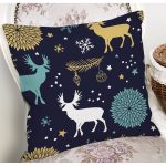 - 8409 - Realhomes Renkli Zemin Üzerinde Geyik Desenli Dijital Baskılı Modern Yastık Kırlent Kılıfı Realhomes