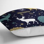 - 8409 - Realhomes Renkli Zemin Üzerinde Geyik Desenli Dijital Baskılı Modern Yastık Kırlent Kılıfı Realhomes