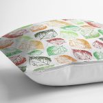 - 8410 - Realhomes  Beyaz Zemin Üzerinde Renkli Sonbahar Yaprak Desenli Yastık Kırlent Kılıfı Realhomes