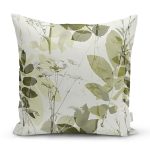 - 8413 - Realhomes  Renkli Zemin Üzerinde Yaprak Desenli Dijital Baskılı Modern Yastık Kırlent Kılıfı Realhomes