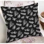 - 8414 - Realhomes Siyah Zemin Üzerinde Beyaz Yaprak Desenli Yastık Kırlent Kılıfı Realhomes