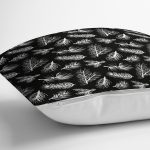 - 8414 - Realhomes Siyah Zemin Üzerinde Beyaz Yaprak Desenli Yastık Kırlent Kılıfı Realhomes