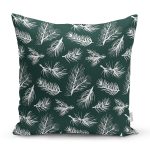 - 8415 - Realhomes Renkli Zeminli Beyaz Yaprak Desenli Dijital Baskılı Modern Yastık Kırlent Kılıfı Realhomes