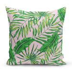 - 8416 - Realhomes  Renkli Zemin Üzerinde Yaprak Desenli Dijital Baskılı Modern Yastık Kırlent Kılıfı Realhomes