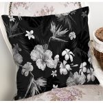 - 8417 - Realhomes  Siyah Zeminli Beyaz Çiçek Desenli Dijital Baskılı Modern Yastık Kırlent Kılıfı Realhomes