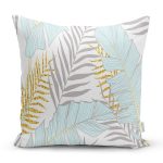 - 8418 - Realhomes Beyaz Zemin Üzerinde Gold Detaylı Yaprak Desenli Modern Yastık Kırlent Kılıfı Realhomes