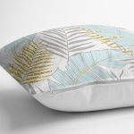 - 8418 - Realhomes Beyaz Zemin Üzerinde Gold Detaylı Yaprak Desenli Modern Yastık Kırlent Kılıfı Realhomes