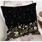 Siyah Zemin Üzerinde Gold Detaylı Çiçek Desenli Modern Yastık Kırlent Kılıfı Realhomes