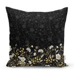 Siyah Zemin Üzerinde Gold Detaylı Çiçek Desenli Modern Yastık Kırlent Kılıfı Realhomes