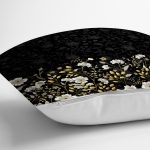 Siyah Zemin Üzerinde Gold Detaylı Çiçek Desenli Modern Yastık Kırlent Kılıfı Realhomes