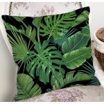 - 8428 - Realhomes Siyah Zemin Üzerinde Yeşil Yaprak Desenli Yastık Kırlent Kılıfı Realhomes