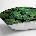 - 8428 - Realhomes Siyah Zemin Üzerinde Yeşil Yaprak Desenli Yastık Kırlent Kılıfı Realhomes