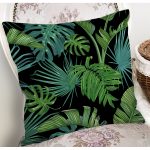 - 8430 - Realhomes  Siyah Zemin Üzerinde Yeşil Yaprak Desenli Yastık Kırlent Kılıfı Realhomes