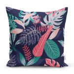 Renkli Zeminli Soyut Yaprak Desenli Dijital Baskılı Modern Yastık Kırlent Kılıfı Realhomes
