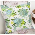 Beyaz Zemin Üzerinde Yeşil Rengarenk Çiçek Desenli Modern Yastık Kırlent Kılıfı Realhomes