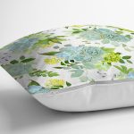 Beyaz Zemin Üzerinde Yeşil Rengarenk Çiçek Desenli Modern Yastık Kırlent Kılıfı Realhomes