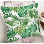 - 8437 - Realhomes Beyaz Zemin Üzerinde Yeşil Yaprak Desenli Yastık Kırlent Kılıfı Realhomes