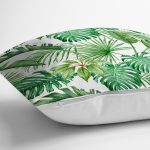 - 8437 - Realhomes Beyaz Zemin Üzerinde Yeşil Yaprak Desenli Yastık Kırlent Kılıfı Realhomes