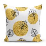 Beyaz Zemin Üzerinde Gold Puantiyeli Yaprak Desenli Yastık Kırlent Kılıfı Realhomes
