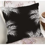 - 8440 - Realhomes Siyah Zemin Üzerinde Beyaz Yaprak Desenli Yastık Kırlent Kılıfı Realhomes