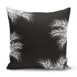 - 8440 - Realhomes Siyah Zemin Üzerinde Beyaz Yaprak Desenli Yastık Kırlent Kılıfı Realhomes