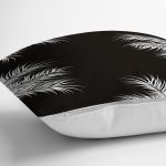 - 8440 - Realhomes Siyah Zemin Üzerinde Beyaz Yaprak Desenli Yastık Kırlent Kılıfı Realhomes