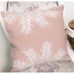 Pastel Zeminli Beyaz Yaprak Desenli Dijital Baskılı Modern Yastık Kırlent Kılıfı Realhomes