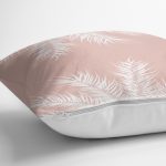 Pastel Zeminli Beyaz Yaprak Desenli Dijital Baskılı Modern Yastık Kırlent Kılıfı Realhomes
