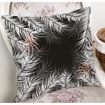 - 8443 - Realhomes  Siyah Zemin Üzerinde Beyaz Yaprak Desenli Yastık Kırlent Kılıfı Realhomes