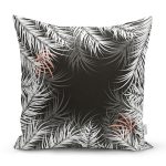 - 8443 - Realhomes  Siyah Zemin Üzerinde Beyaz Yaprak Desenli Yastık Kırlent Kılıfı Realhomes