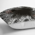 - 8443 - Realhomes  Siyah Zemin Üzerinde Beyaz Yaprak Desenli Yastık Kırlent Kılıfı Realhomes