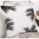 - 8444 - Realhomes Beyaz Zemin Üzerinde Siyah Yaprak Desenli Yastık Kırlent Kılıfı Realhomes