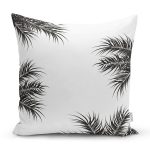 - 8444 - Realhomes Beyaz Zemin Üzerinde Siyah Yaprak Desenli Yastık Kırlent Kılıfı Realhomes