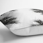 - 8444 - Realhomes Beyaz Zemin Üzerinde Siyah Yaprak Desenli Yastık Kırlent Kılıfı Realhomes