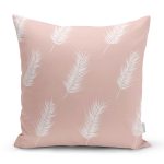 - 8446 - Realhomes  Pastel Zeminli Beyaz Yaprak Desenli Dijital Baskılı Modern Yastık Kırlent Kılıfı Realhomes