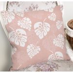 Pastel Zeminli Beyaz Yaprak Desenli Dijital Baskılı Modern Yastık Kırlent Kılıfı Realhomes