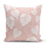 Pastel Zeminli Beyaz Yaprak Desenli Dijital Baskılı Modern Yastık Kırlent Kılıfı Realhomes