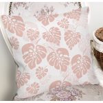 - 8448 - Realhomes  Pastel Zeminli Beyaz Yaprak Desenli Dijital Baskılı Modern Yastık Kırlent Kılıfı Realhomes