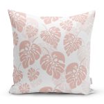 - 8448 - Realhomes  Pastel Zeminli Beyaz Yaprak Desenli Dijital Baskılı Modern Yastık Kırlent Kılıfı Realhomes