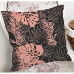 - 8449 - Realhomes  Siyah Zemin Üzerinde Pastel Renkli Yaprak Desenli Modern Yastık Kırlent Kılıfı Realhomes