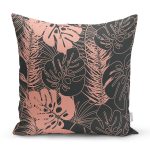 - 8449 - Realhomes  Siyah Zemin Üzerinde Pastel Renkli Yaprak Desenli Modern Yastık Kırlent Kılıfı Realhomes