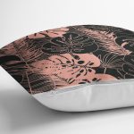 - 8449 - Realhomes  Siyah Zemin Üzerinde Pastel Renkli Yaprak Desenli Modern Yastık Kırlent Kılıfı Realhomes