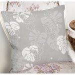- 8450 - Realhomes Gri Zeminli Beyaz Yaprak Desenli Dijital Baskılı Modern Yastık Kırlent Kılıfı Realhomes