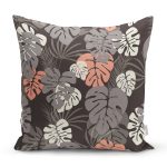 - 8451 - Realhomes  Siyah Zeminli Renkli Yaprak Desenli Dijital Baskılı Modern Yastık Kırlent Kılıfı Realhomes