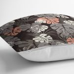 - 8451 - Realhomes  Siyah Zeminli Renkli Yaprak Desenli Dijital Baskılı Modern Yastık Kırlent Kılıfı Realhomes